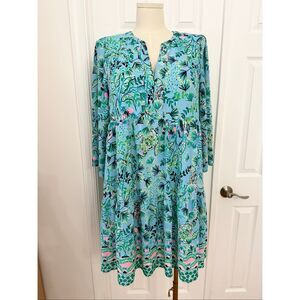 Lilly Pulitzer Frenchie Blue Mosaic Shells Tiered Martine 3/4 Sleeve Dress XL